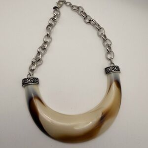 Express Cream and Tan Horn-Style Necklace with Silver Chain